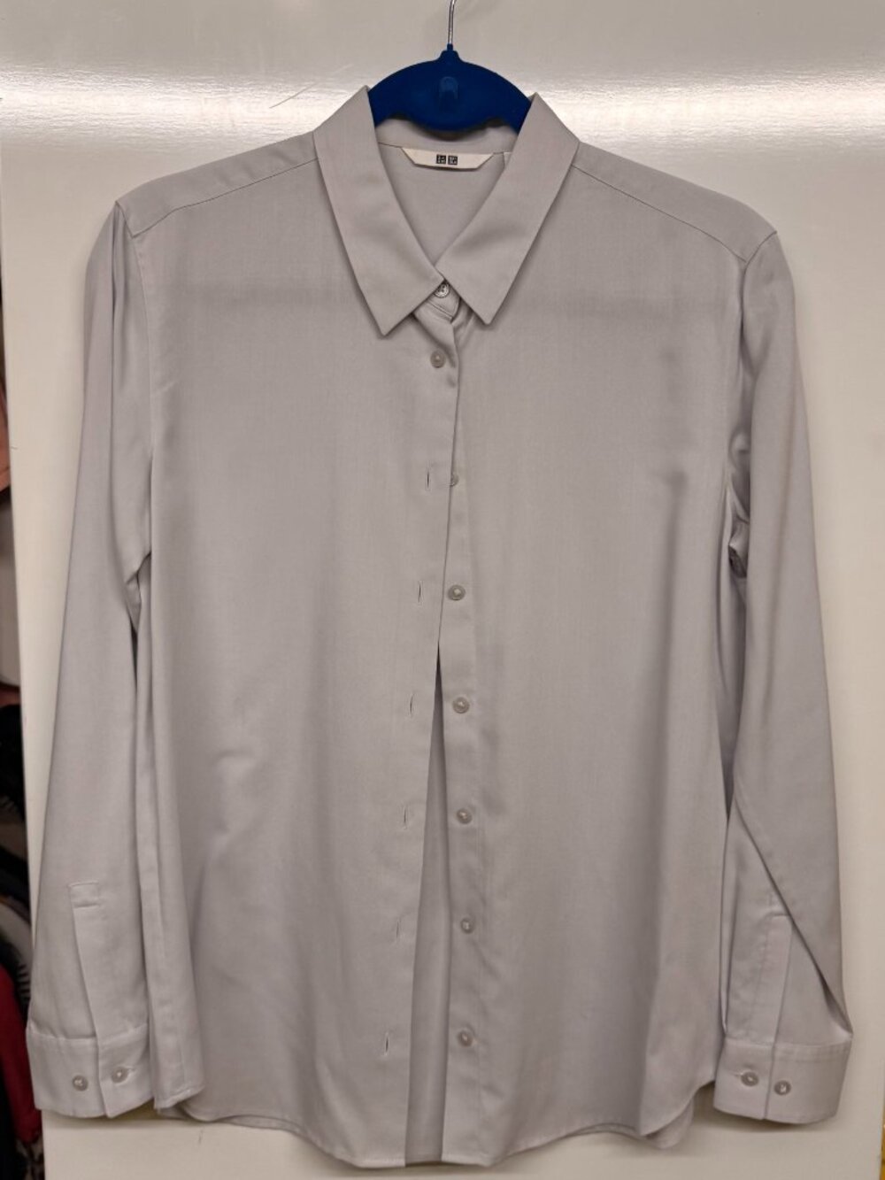 Uniqlo Rayon Long Sleeve Blouse - Light Gray - Size S